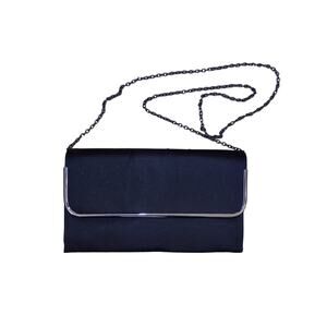 Black Satin Evening Bag Clutch Vintage Lenore by La Regal Black Metal Chain